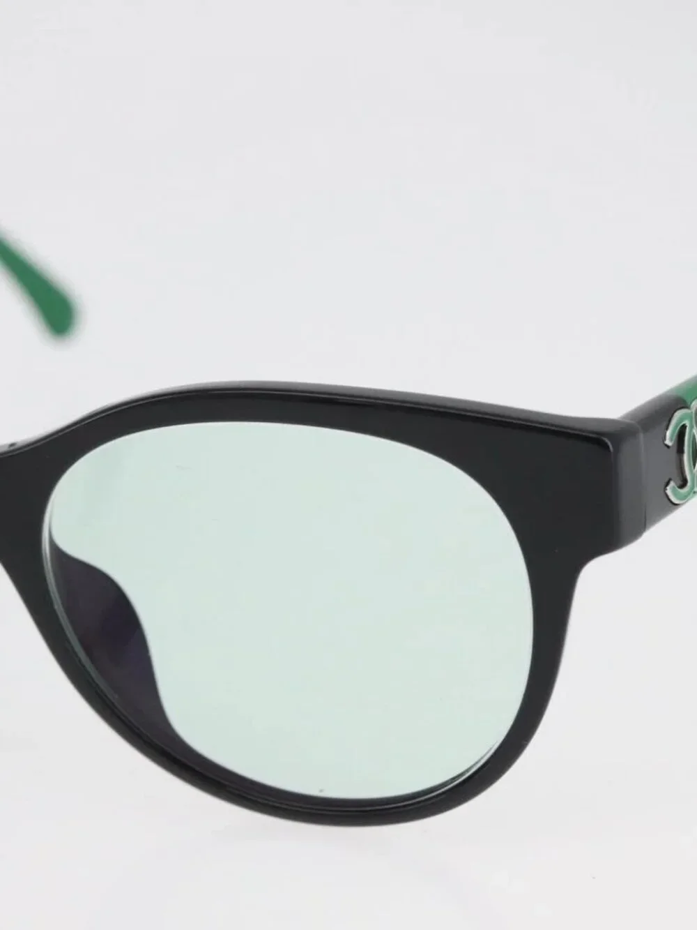 CHANEL COCO Mark Glasses plastic Green CC Auth BAZ663